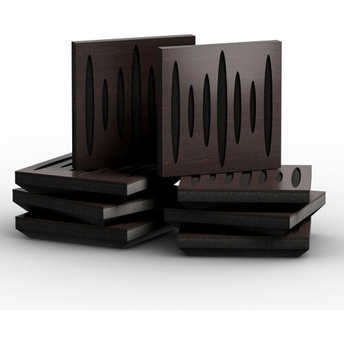 (Wenge) 8 Pack - Small Acoustic Panel | Decorative Sound Absorbing Wall Panel "PULSAR-Mini" 25x25x3 cm | Absorption & Diffusion