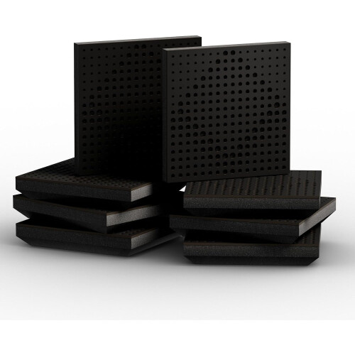 (Black) 8 Pack - Small Acoustic Panel | Decorative Sound Absorbing Wall Panel "WILDS-Mini" 25x25x3 cm | Absorption & Diffusion
