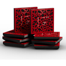 (Red glossy Plastic) 8 Pack - Small Acoustic Panel | Decorative Sound Absorbing Wall Panel "P32-Mini" 25x25x3 cm | Absorption & Diffusion