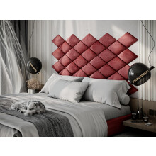 (Rose) 2 Pack-RHOMBUS (25x43cm) Headboard Wall Panels | Soft Upholstered Velvet Tiles for Bedroom
