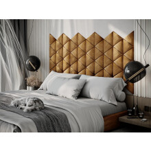 (Gold) 4 Pack-Triangle (25x25cm) Headboard Wall Panels | Soft Upholstered Velvet Tiles for Bedroom