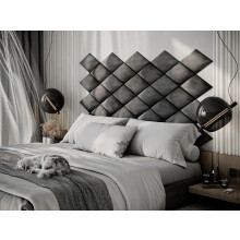 (Gray) 2 Pack-RHOMBUS (25x43cm) Headboard Wall Panels | Soft Upholstered Velvet Tiles for Bedroom