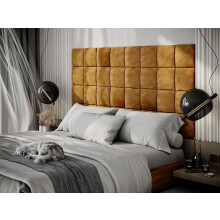 (Gold) 4 Pack-Square (25x25cm) Headboard Wall Panels | Soft Upholstered Velvet Tiles for Bedroom