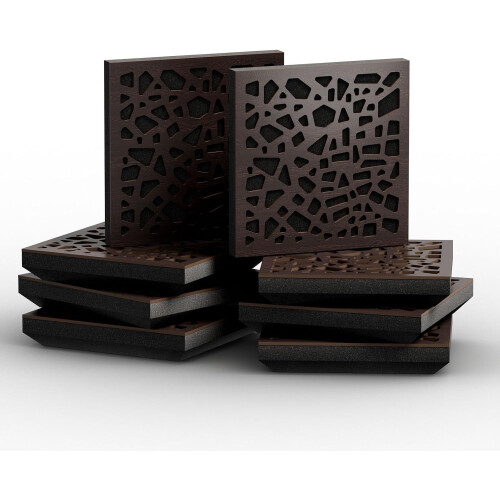 (Wenge) 8 Pack - Small Acoustic Panel | Decorative Sound Absorbing Wall Panel "P32-Mini" 25x25x3 cm | Absorption & Diffusion