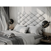 (White) 2 Pack-RHOMBUS (25x43cm) Headboard Wall Panels | Soft Upholstered Velvet Tiles for Bedroom