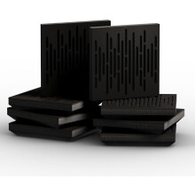 (Black) 8 Pack - Small Acoustic Panel | Decorative Sound Absorbing Wall Panel "WAVE-Mini" 25x25x3 cm | Absorption & Diffusion