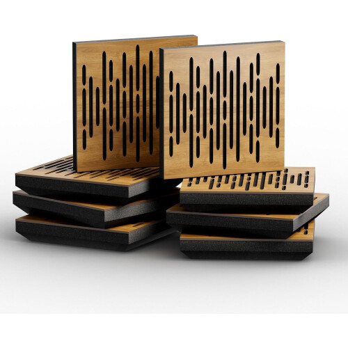 (Oak) 8 Pack - Small Acoustic Panel | Decorative Sound Absorbing Wall Panel "WAVE-Mini" 25x25x3 cm | Absorption & Diffusion