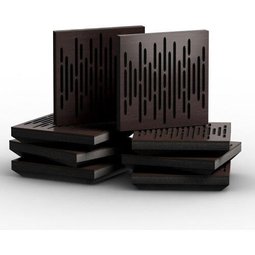(Wenge) 8 Pack - Small Acoustic Panel | Decorative Sound Absorbing Wall Panel "WAVE-Mini" 25x25x3 cm | Absorption & Diffusion