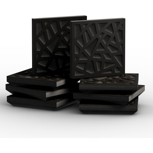 (Black) 8 Pack - Small Acoustic Panel | Decorative Sound Absorbing Wall Panel "SKYROSS-Mini" 25x25x3 cm | Absorption & Diffusion