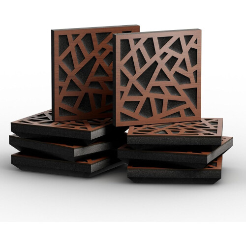(Nut) 8 Pack - Small Acoustic Panel | Decorative Sound Absorbing Wall Panel "SKYROSS-Mini" 25x25x3 cm | Absorption & Diffusion