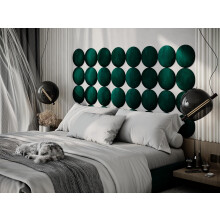 (Green) 4 Pack-Round (25x25cm) Headboard Wall Panels | Soft Upholstered Velvet Tiles for Bedroom