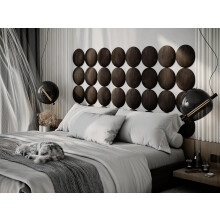 (Brown) 4 Pack-Round (25x25cm) Headboard Wall Panels | Soft Upholstered Velvet Tiles for Bedroom