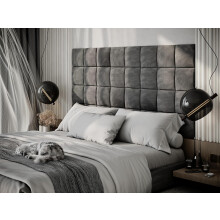 (Gray) 4 Pack-Square (25x25cm) Headboard Wall Panels | Soft Upholstered Velvet Tiles for Bedroom