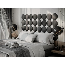 (Gray) 4 Pack-Round (25x25cm) Headboard Wall Panels | Soft Upholstered Velvet Tiles for Bedroom