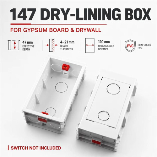 Dry Lining Box Gypsum Board Drywall Plaster Board 47mm Depth Wall  Box Socket Cassette Screw Hole Space 120mm 2pc 1