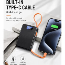 Batterijbehuizing Zonder Solderen voor 4 Stuks 18650-Cellen, DIY Powerbankbehuizing met Geïntegreerde Type-C-Kabel, Exclusief Batterijen, Zwart
