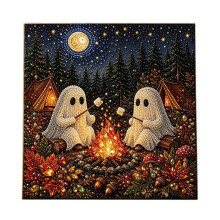 Sztuka Diamentowa na Halloween, Zestawy do Samodzielnego Malowania Diamentami, Zestaw do Malowania Diamentami, Malowanie Diamentowe Ducha BBQ