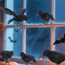 Lot de 5 Corbeaux D'Halloween, Décoration Intérieure et Extérieure, Faux Corbeaux Réalistes, Tailles Assorties, Décoration D'Halloween