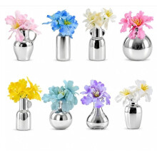 8Pcs Silver Ceramic Vase Magnets with Artificial Flowers, Embedded Strong Magnets for Secure Hold Fridge, Lockers