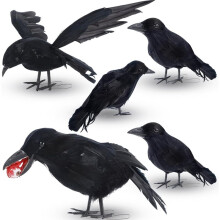 5 Pack Halloween Crows Halloween Decor Indoor & Outdoor,Realistic Fake Crows, Assorted Size, Decor Halloween
