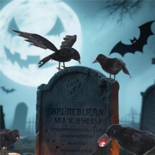 Pakiet 5 Wron na Halloween, Dekoracje na Halloween do Wnętrz i na Zewnątrz, Realistyczne Sztuczne Wrony, Różne Rozmiary, Dekoracja na Halloween