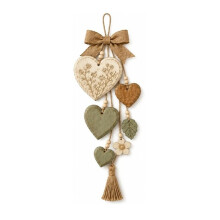 Rustic Solid Wood Heart Wall Hanging,Farmhouse Bows Decor with Distressed Wooden Hearts & Pendants, for Home Green