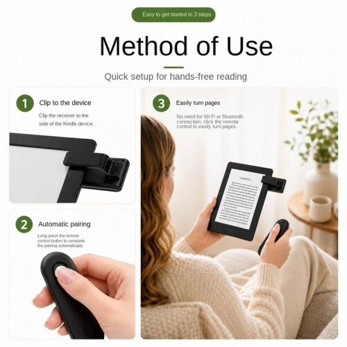 Clip-  Page Turner Wireless Remote Controller Auto-Pair E-Book Reading Artifact for E-Reader Phone Tablet 2