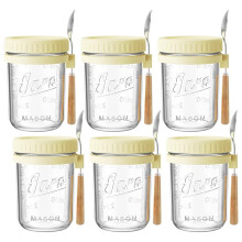 6er-Pack 473-Ml-Glasbehälter für Overnight Oats mit Deckel und Löffel, Luftdicht, Gelb, Ideal für die Zubereitung Von Mahlzeiten