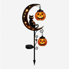 Solarbetriebene Halloween-Gartenstecker mit schwarzer Katze und Kürbis, wasserdicht, automatische Ein-/Ausschaltfunktion, für Garten, Gehweg und
