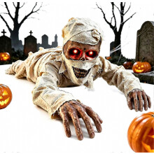 Sound Activated Crawling Mummy Halloween Decoration, Skeleton Face Prop | Sound Activated Crawling Mummy with Red Eyes, Scary Sounds, 41.7 inch