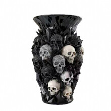 Halloween gotische schedel vaas van hars, met strasssteentjes versierde zwarte schedel sculptuur vaas, griezelig tafelornament voor feestjes, hui