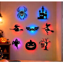 Halloween LED-Silhouette Wall Light Stickers Battery Powered Peel & Stick Decor Lights, No Drill PET Waterproof Wall Decor for Home Window Door P