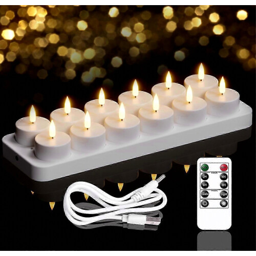 12 velas LED recargables sin llama con mando a distancia y base de carga. 1