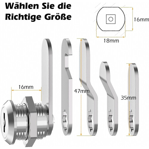 Lock, 4 Keys, Comes with 5 Different Lock Plates, Letter Box Lock 16 mm, Locker Lock, 1