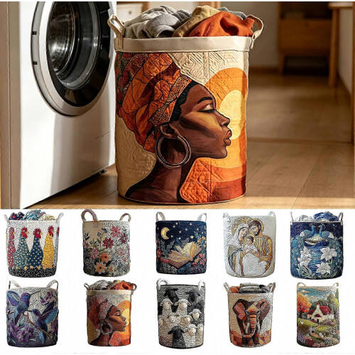 Large Capacity Foldable Quilted Laundry Basket, Storage Hamper with Handles, Size L 1