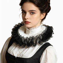 Victoriaanse afneembare rucheskraag voor blouses en gebreide tops, kanten nepkraag als nekaccessoire voor fotoshoots en toneelverkleedpartijen, w