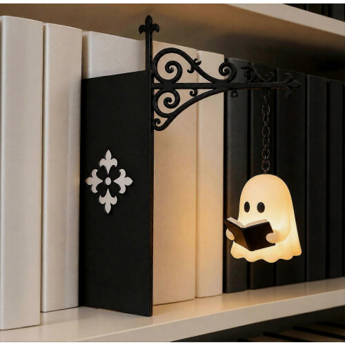 Ghost Reading Bookshelf Light - Cute Lamp for Halloween Library Decor 1