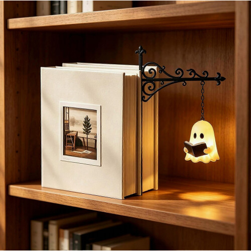Ghost Reading Bookshelf Light - Cute Lamp for Halloween Library Decor 2