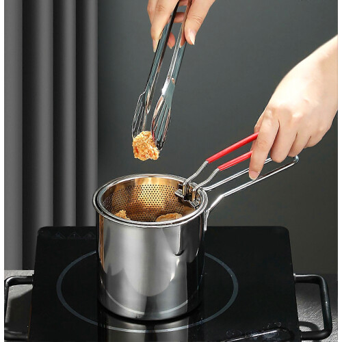 Freidora de acero inoxidable, olla compacta con cesta para uso doméstico. 2