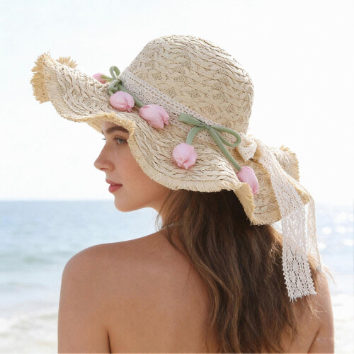 Foldable Beach Hat – Wavy Fringe Detail – for Outdoor Vacation Use 2