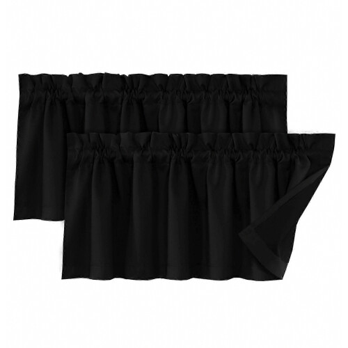 Light blocking curtain valance for modern living room, solid black, 2pcs set