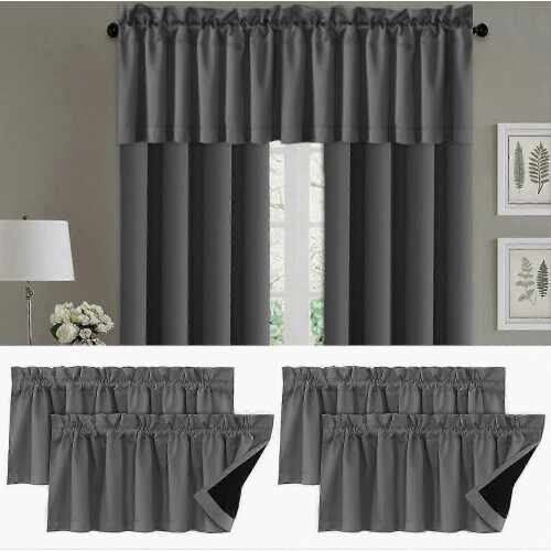Light blocking curtain valance for modern living room, solid black, 2pcs set 1