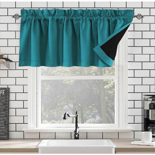 Light blocking curtain valance for modern living room, solid black, 2pcs set 2