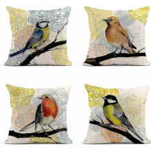 Set Of 4 Linen Throw Pillow Covers 18x18 Inch Colorful Mandala Bird Home Decor Pillowcase Square Cushion Covers For Sofa Bed Couch