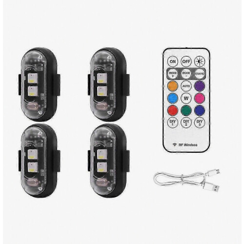 New 4pcs Wireless Led Strobe Lights With Remote Control, 8 Colors Usb Charing Waterproof Emergency Warning Lights-good