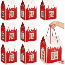 12 grote, betoverende kerstcadeauverpakkingen in de vorm van een huisje, kerstdozen in de vorm van een huis met handvat, cadeauzakjes, kerstpapie