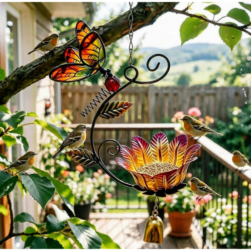 Vogelfutterhaus mit Metallhaken, Eisenkonstruktion, rustikale Gartendekoration 2