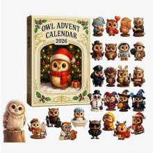 Eulen-Adventskalender 2026, 24-tägiger Countdown bis Weihnachten mit niedlichen Eulenfiguren zum Sammeln, Geschenk für Tierliebhaber, Weihnachtsd