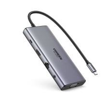 UGREEN 11-in-1 USB-C-hub naar 3x USB-C/2x USB-A/HDMI/VGA/RJ45/SD/TF/3,5 mm - Grijs