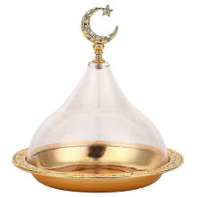Golden Cake Plate Cover and Display Tray Set - 17x15x15cm for Elegant Dessert Presentation